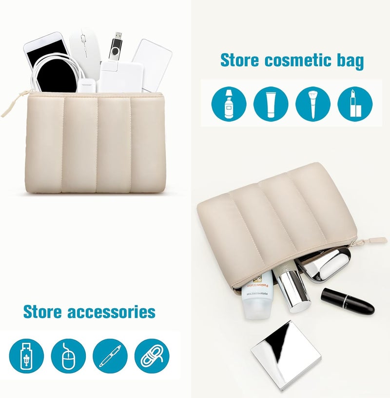 TECOOL Puffy Laptop Case 13.3 inch,13-13.3 inch Laptop Sleeve for MacBook Air 13 13.6 inch M4 M3 M2 M1,MacBook Pro 13/ Mac Pro 14,13.3" HP Lenovo Dell Waterproof Notebook Sleeve with Small Case,Beige - Image 5